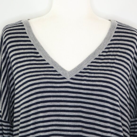 Joie Sweater Black Gray Striped V-Neck Pullover Lightweight Soft - Picture 2 of 10